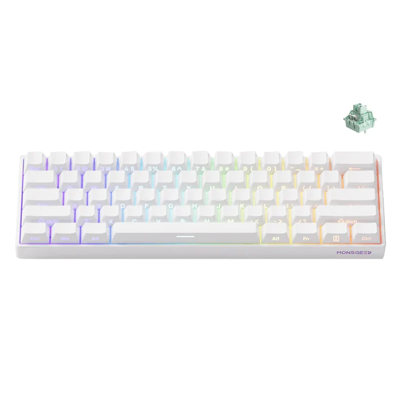 MonsGeek FUN60 Pro HE Shine-through White Wired RGB Magnetic Keyboard (Akko Glare Magnetic Switch) (101-FUN6H-003)