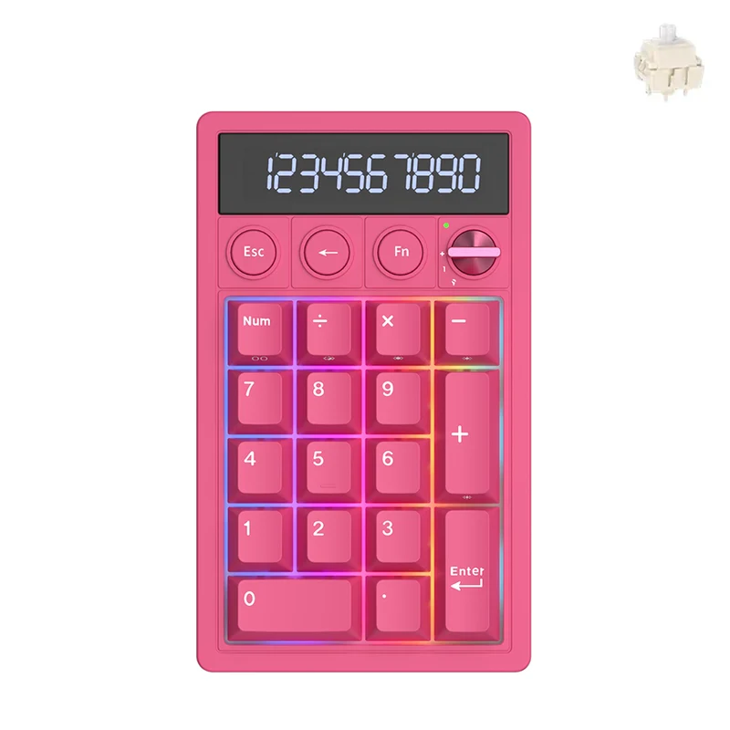 Royal Kludge M20 Tri-Mode RGB 2-in-1 Numeric KeyPad & Calculator Berry Red (Cream Switch, Violet Switch)