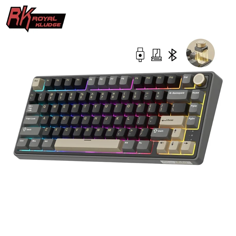 Royal Kludge R75Pro QMK Tri-Mode RGB 80 Keys Hot-Swappable Mechanical Keyboard Phantom (Cream Switch)