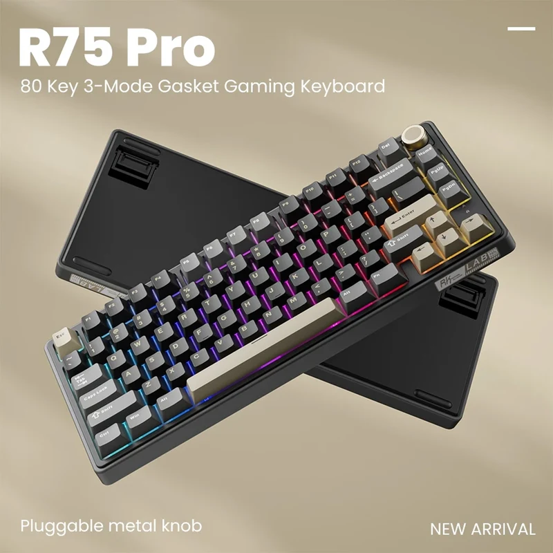 Royal Kludge R75Pro QMK Tri-Mode RGB 80 Keys Hot-Swappable Mechanical Keyboard Phantom (Cream Switch)