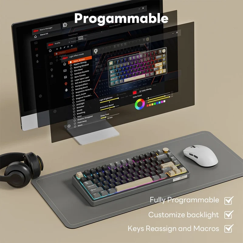Royal Kludge R75Pro QMK Tri-Mode RGB 80 Keys Hot-Swappable Mechanical Keyboard Phantom (Cream Switch)