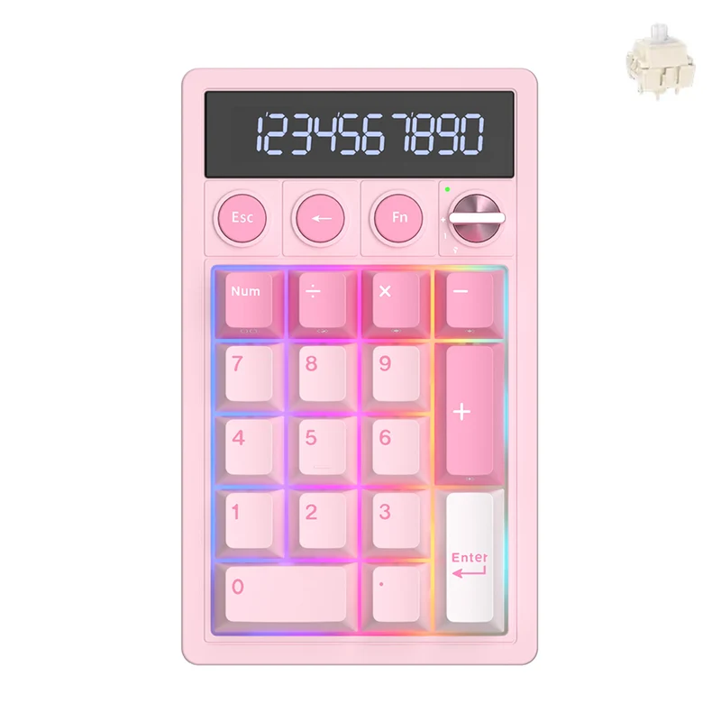 Royal Kludge M20 Tri-Mode RGB 2-in-1 Numeric KeyPad & Calculator Pink Melody (Cream Switch, Violet Switch)