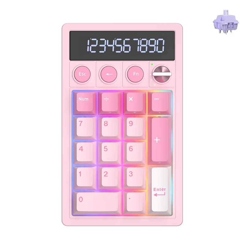 Royal Kludge M20 Tri-Mode RGB 2-in-1 Numeric KeyPad & Calculator Pink Melody (Cream Switch, Violet Switch)