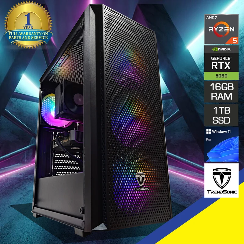 Sigma Breeze Black Desktop Gaming PC | AMD Ryzen 5 7500F | 16GB (2x8GB) RAM | 1TB SSD| RTX 5060 | Windows 11 Pro