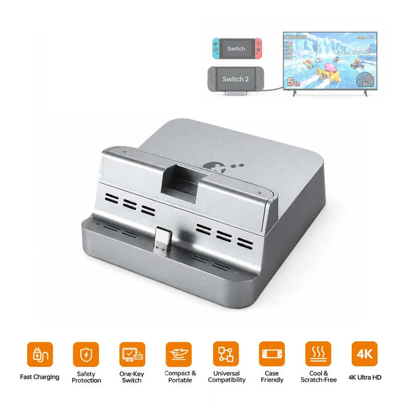 Gulikit Dock for Nintendo Switch 1/Switch 2 (Silver)