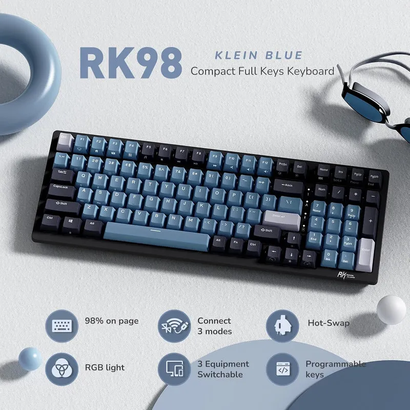 Royal Kludge RK98 Tri-Mode RGB 100 Keys Hot Swappable Mechanical Keyboard Indigo (Brown Switch)
