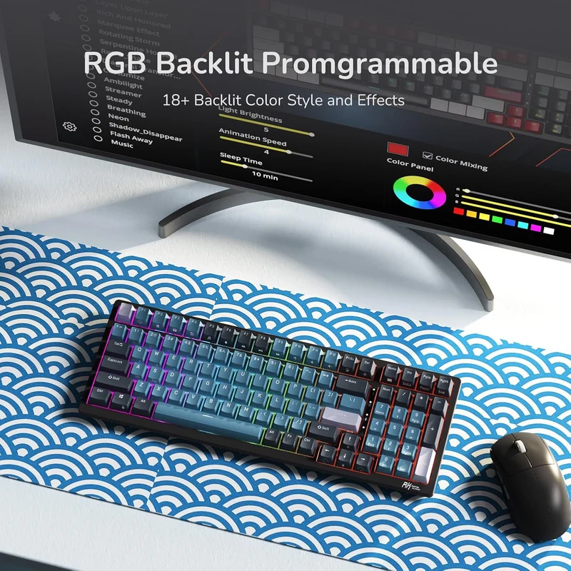 Royal Kludge RK98 Tri-Mode RGB 100 Keys Hot Swappable Mechanical Keyboard Indigo (Brown Switch)