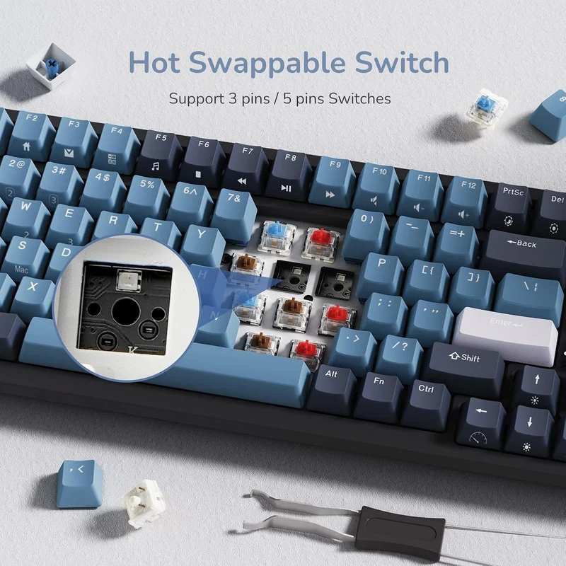 Royal Kludge RK98 Tri-Mode RGB 100 Keys Hot Swappable Mechanical Keyboard Indigo (Brown Switch)
