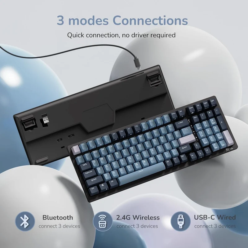 Royal Kludge RK98 Tri-Mode RGB 100 Keys Hot Swappable Mechanical Keyboard Indigo (Brown Switch)