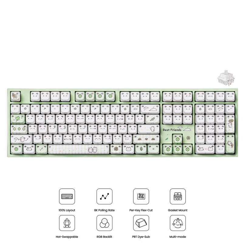 Akko Shiny Kitten 5108 V5 Multi-Mode RGB Hot-Swappable Mechanical Keyboard (Green) (Akko Crystal Silver U1 Switch) (103-K051A-014)