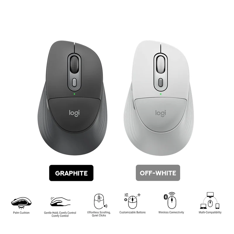 Logitech Signature Comfort Plus M850 L Wireless Mouse (Graphite, Off White) (910-007733, 910-007734)