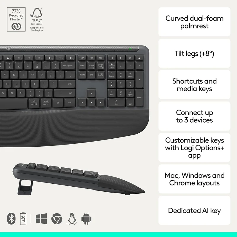 Logitech Signature Comfort Plus Combo MK880 Full-Size Keyboard & Mouse with Integrated Palm Rest (Graphite)