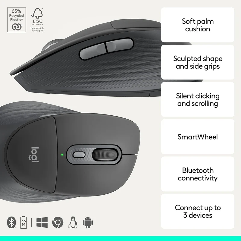 Logitech Signature Comfort Plus Combo MK880 Full-Size Keyboard & Mouse with Integrated Palm Rest (Graphite)