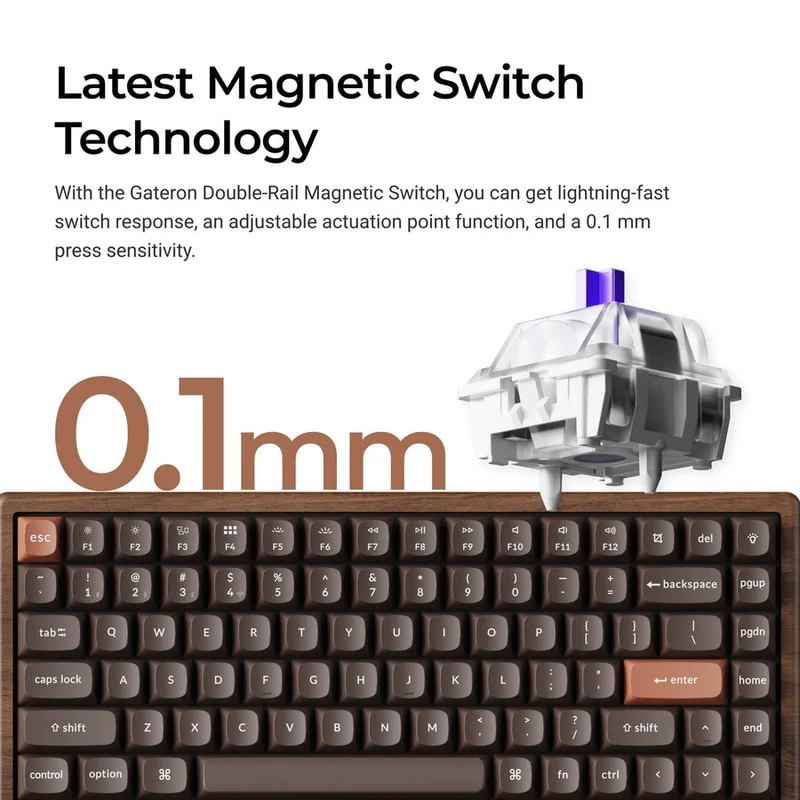 Keychron K2 HE 75% Wireless Hot-Swappable RGB Magnetic Switch Custom Keyboard - All-Wood Special Edition (Gateron Double-Rail Magnetic Nebula Switch) (K2H-F1W)
