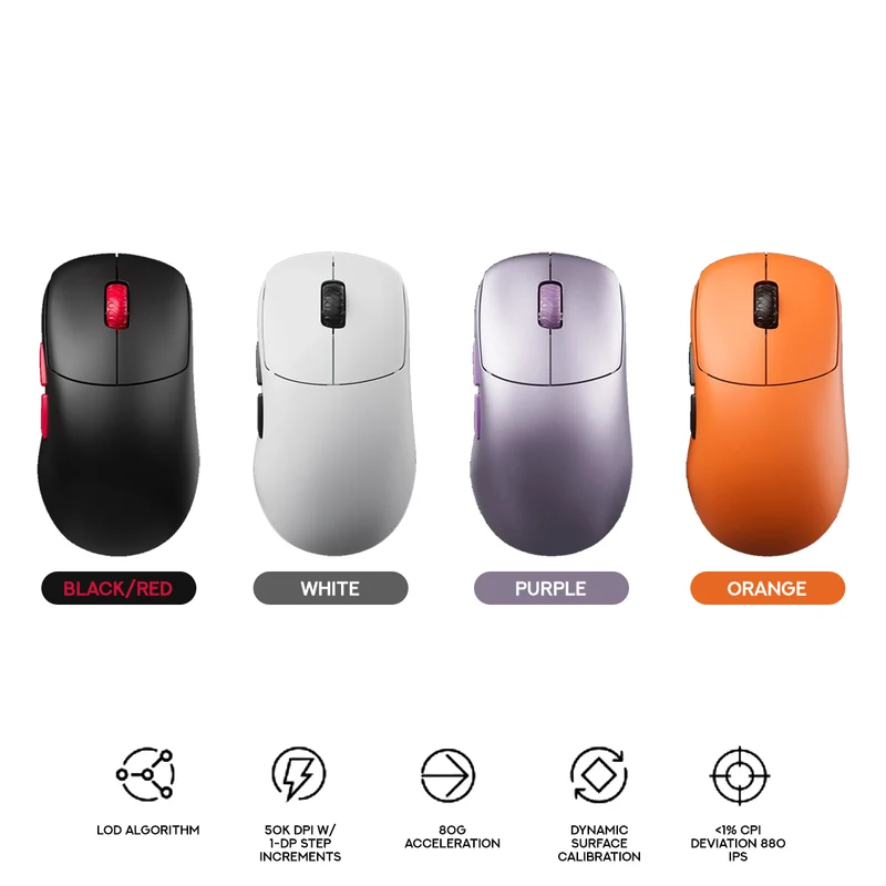 Lamzu Thorn V2 Superlight Wireless Gaming Mouse (Black/Red, White, Purple, Orange)