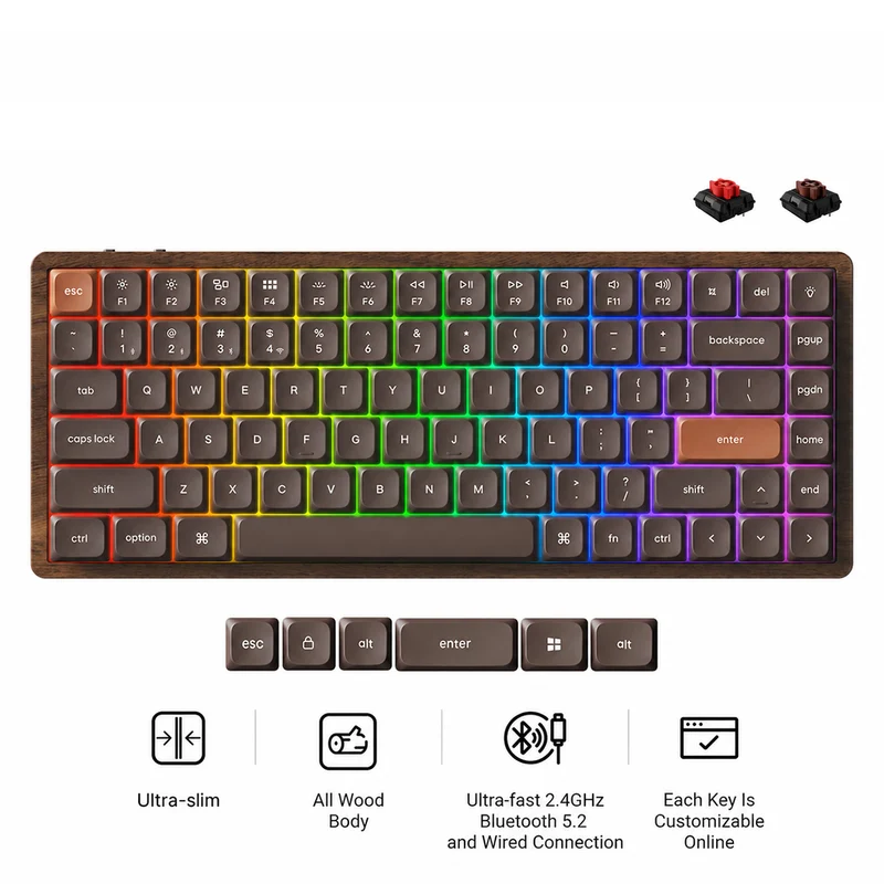Keychron K3 Max QMK Wireless Hot-Swappable RGB Custom Mechanical Keyboard - All-Wood Special Edition (Keychron Milk POM Red Switch, Keychron Milk POM Brown Switch) (K3M-H1W, K3M-H3W)