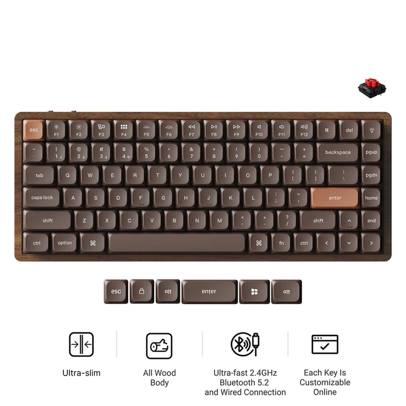 Keychron K3 Max QMK Wireless Hot-Swappable RGB Custom Mechanical Keyboard - All-Wood Special Edition (Keychron Milk POM Red Switch, Keychron Milk POM Brown Switch) (K3M-H1W, K3M-H3W)