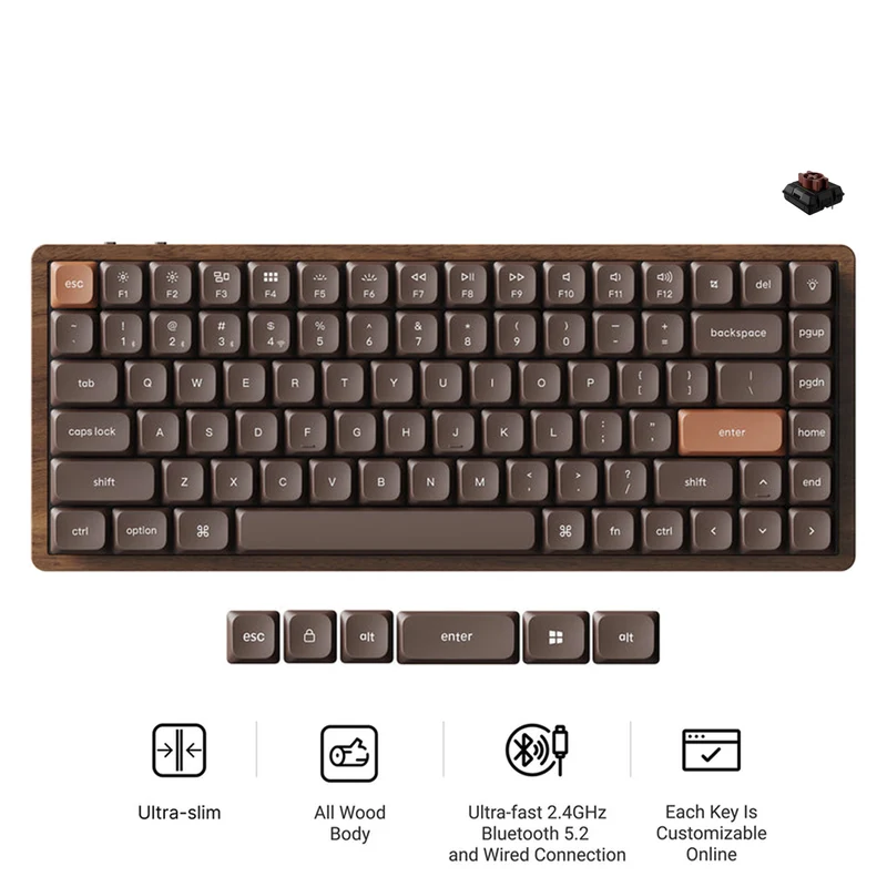 Keychron K3 Max QMK Wireless Hot-Swappable RGB Custom Mechanical Keyboard - All-Wood Special Edition (Keychron Milk POM Red Switch, Keychron Milk POM Brown Switch) (K3M-H1W, K3M-H3W)