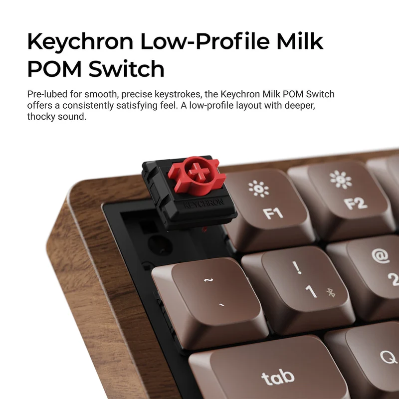 Keychron K3 Max QMK Wireless Hot-Swappable RGB Custom Mechanical Keyboard - All-Wood Special Edition (Keychron Milk POM Red Switch, Keychron Milk POM Brown Switch) (K3M-H1W, K3M-H3W)