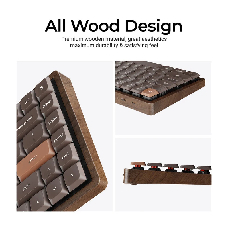 Keychron K3 Max QMK Wireless Hot-Swappable RGB Custom Mechanical Keyboard - All-Wood Special Edition (Keychron Milk POM Red Switch, Keychron Milk POM Brown Switch) (K3M-H1W, K3M-H3W)