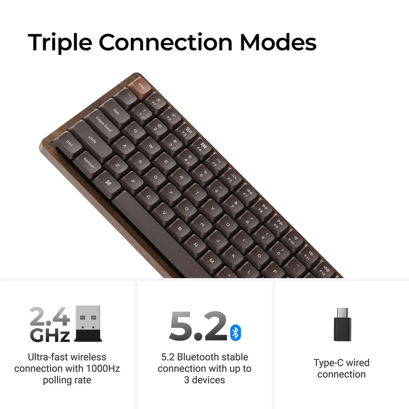 Keychron K3 Max QMK Wireless Hot-Swappable RGB Custom Mechanical Keyboard - All-Wood Special Edition (Keychron Milk POM Red Switch, Keychron Milk POM Brown Switch) (K3M-H1W, K3M-H3W)