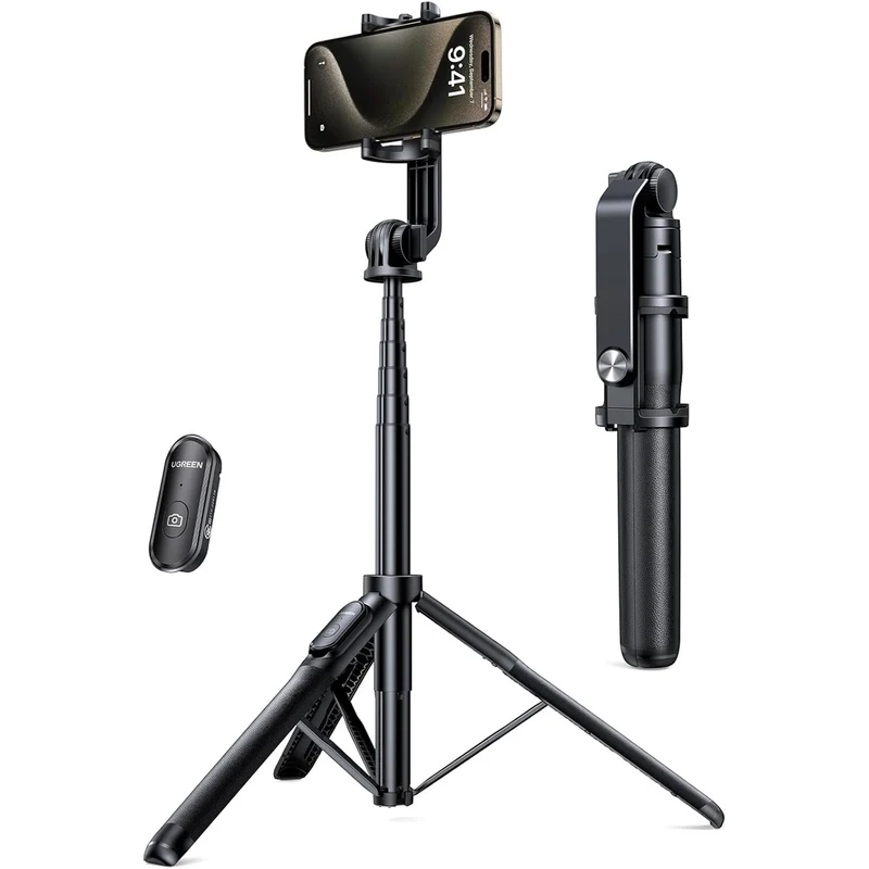 Ugreen Selfie Stick Tripod Stand with Bluetooth Remote & Adjustable Length - 1.5m (Black) (LP586/15062)