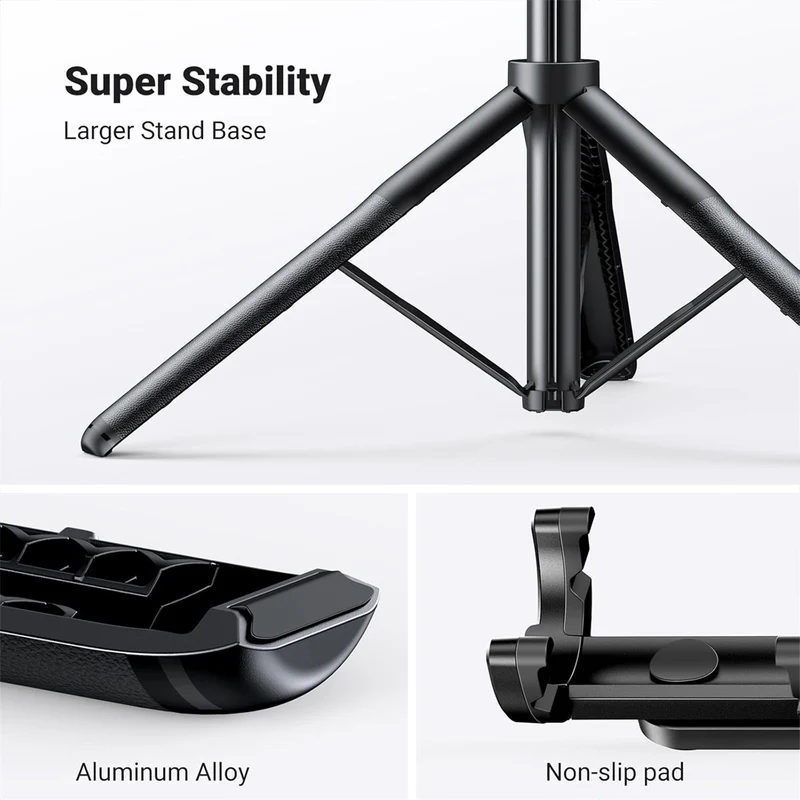 Ugreen Selfie Stick Tripod Stand with Bluetooth Remote & Adjustable Length - 1.5m (Black) (LP586/15062)
