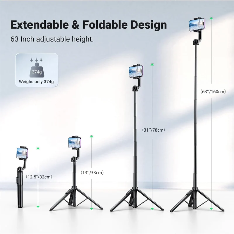 Ugreen Selfie Stick Tripod Stand with Bluetooth Remote & Adjustable Length - 1.5m (Black) (LP586/15062)