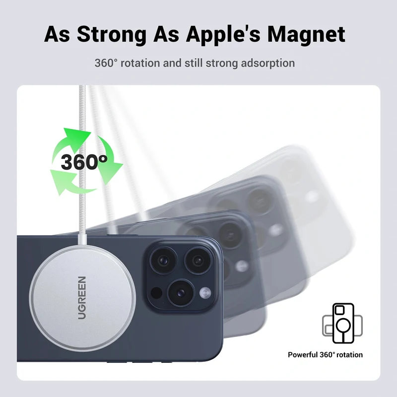 Ugreen Qi2 15W Magnetic Wireless Charger for iPhone & AirPods (Silver) (W703/35565)