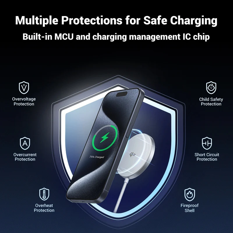 Ugreen Qi2 15W Magnetic Wireless Charger for iPhone & AirPods (Silver) (W703/35565)