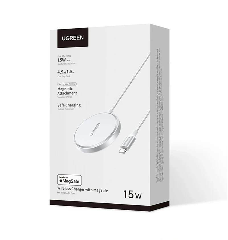 Ugreen Qi2 15W Magnetic Wireless Charger for iPhone & AirPods (Silver) (W703/35565)