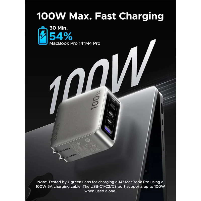 Ugreen Nexode Pro 100W 5-Port 4xUSB-C + 1xUSB-A GaN Fast Charger with Smart Display (Silver Grey) (X773/65619B)