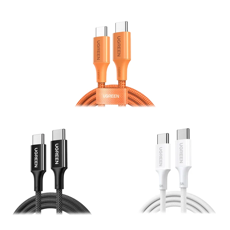 Ugreen USB-C to USB-C 5A/100W PD Fast Charging Braided Cable - 1m (Orange, Black, White)