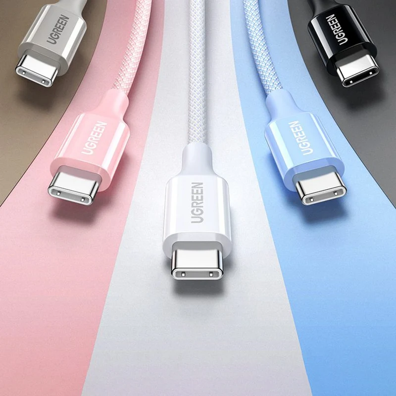 Ugreen USB-C to USB-C 3A/60W PD Fast Charging Braided Cable - 1m (Black, Pink, Titanium Gray, White, Blue)