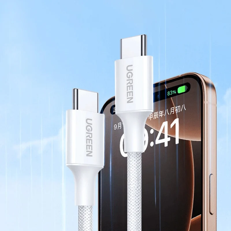 Ugreen USB-C to USB-C 3A/60W PD Fast Charging Braided Cable - 1m (Black, Pink, Titanium Gray, White, Blue)