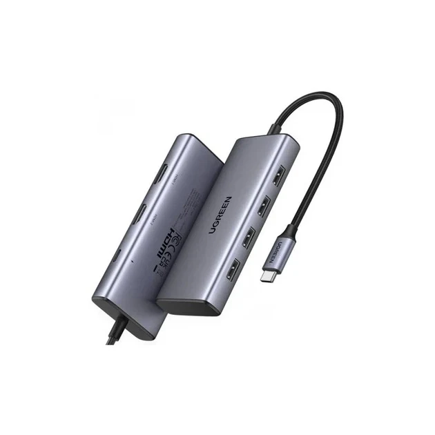Ugreen USB-C to USB-A 3.0 + 3xUSB-A 2.0 + 2xHDMI + PD Port Converter (7-in-1) Hub - 15cm (Gray) (CM498/35897)