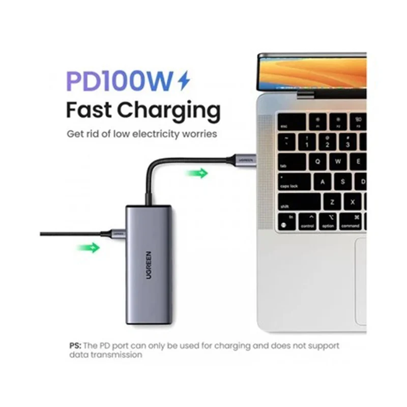 Ugreen USB-C to USB-A 3.0 + 3xUSB-A 2.0 + 2xHDMI + PD Port Converter (7-in-1) Hub - 15cm (Gray) (CM498/35897)