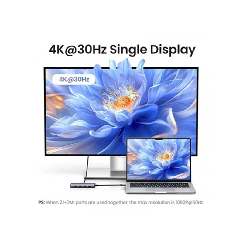 Ugreen USB-C to USB-A 3.0 + 3xUSB-A 2.0 + 2xHDMI + PD Port Converter (7-in-1) Hub - 15cm (Gray) (CM498/35897)