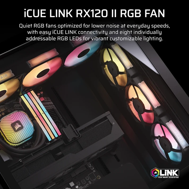 Corsair iCue LINK RX120 II RGB 120mm High-Performance PWM Fan Expansion (Single Pack) (Black, White) (CO-9051057-WW, CO-9051058-WW)