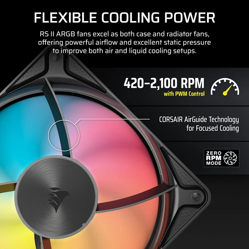 Corsair RS120 II ARGB 120mm High-Performance PWM Fan (Single Pack) (Black, White) (CO-9051069-WW, CO-9051070-WW)