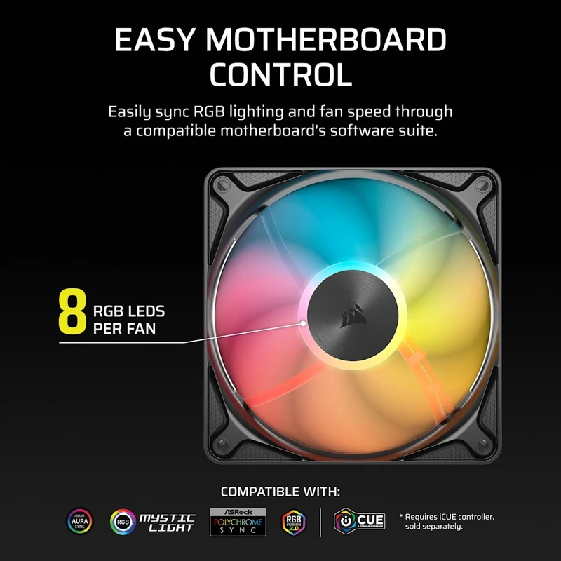 Corsair RS120 II ARGB 120mm High-Performance PWM Fan (Single Pack) (Black, White) (CO-9051069-WW, CO-9051070-WW)