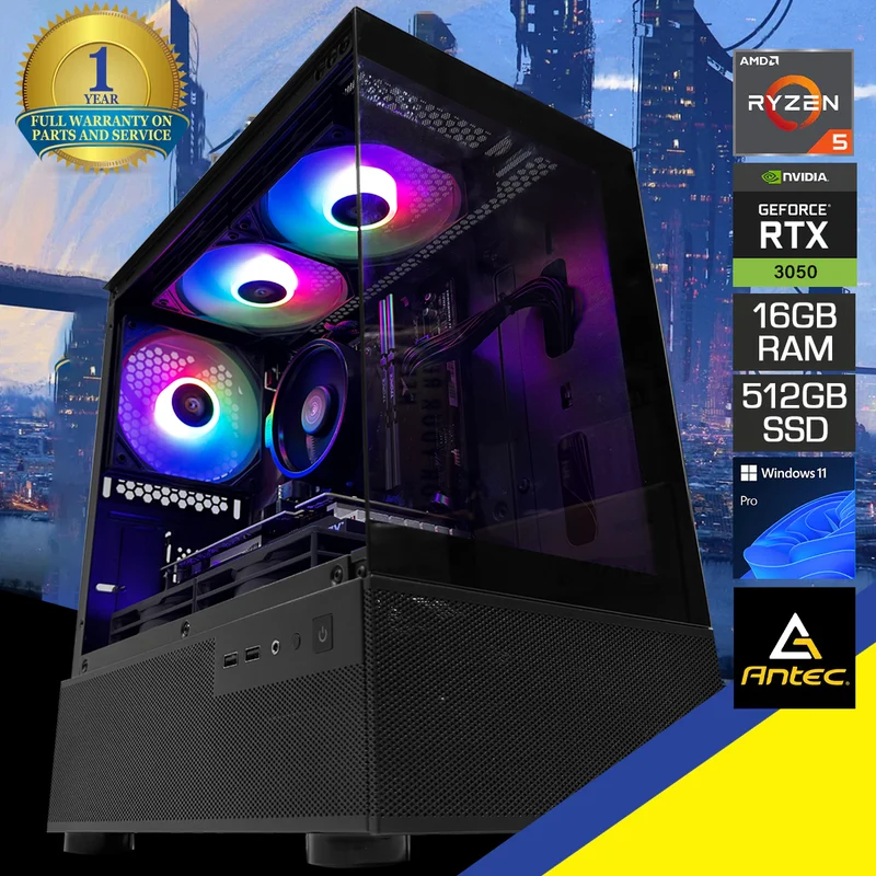 Alpha CX200M Black Desktop Gaming PC | AMD Ryzen 5 5500 | 16GB (2x8GB) RAM | 512GB SSD | RTX 3050 | Windows 11 Pro