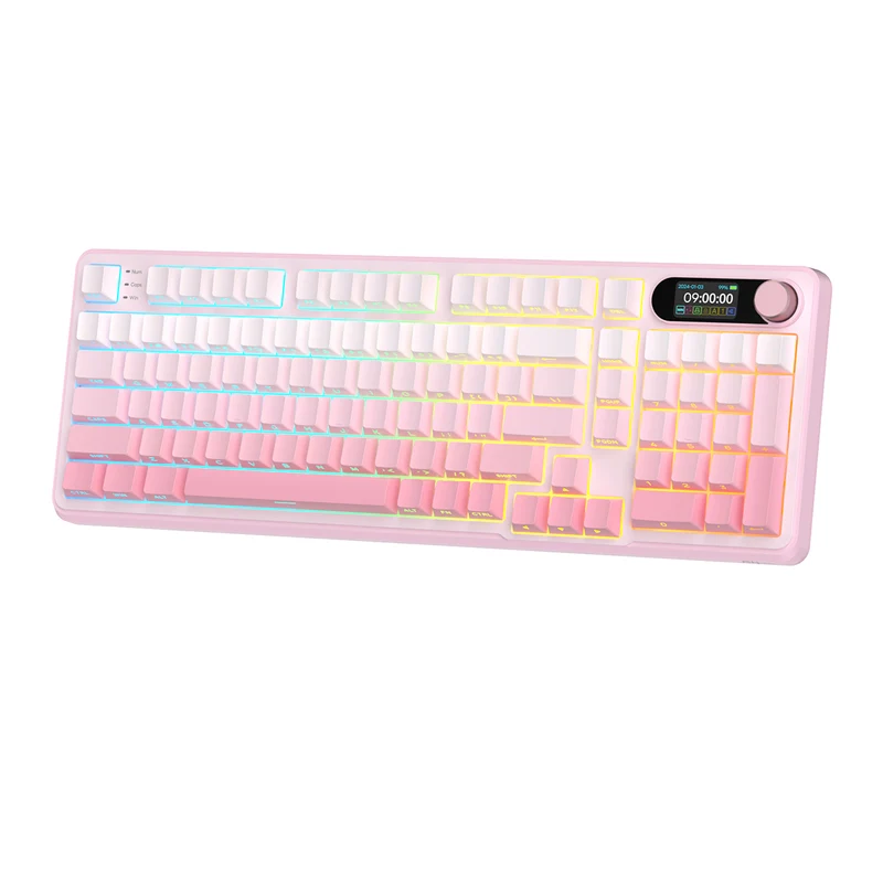 Royal Kludge RK-S98 Tri-Mode RGB 98 Keys Hot Swappable Mechanical Keyboard Pink Gradient (Cream Switch)