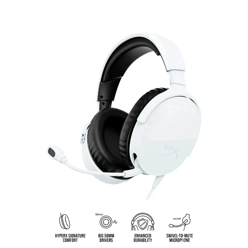 HyperX Cloud Stinger 3 Wired Gaming Headset for PC/PS5/Nintendo Switch/Mac/Mobile (White) (BS1T6AA)