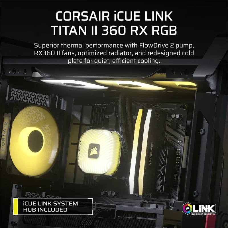 Corsair iCUE LINK TITAN II 360 RX RGB AIO Liquid CPU Cooler (Black, White) (CW-9061037-WW, CW-9061038-WW)