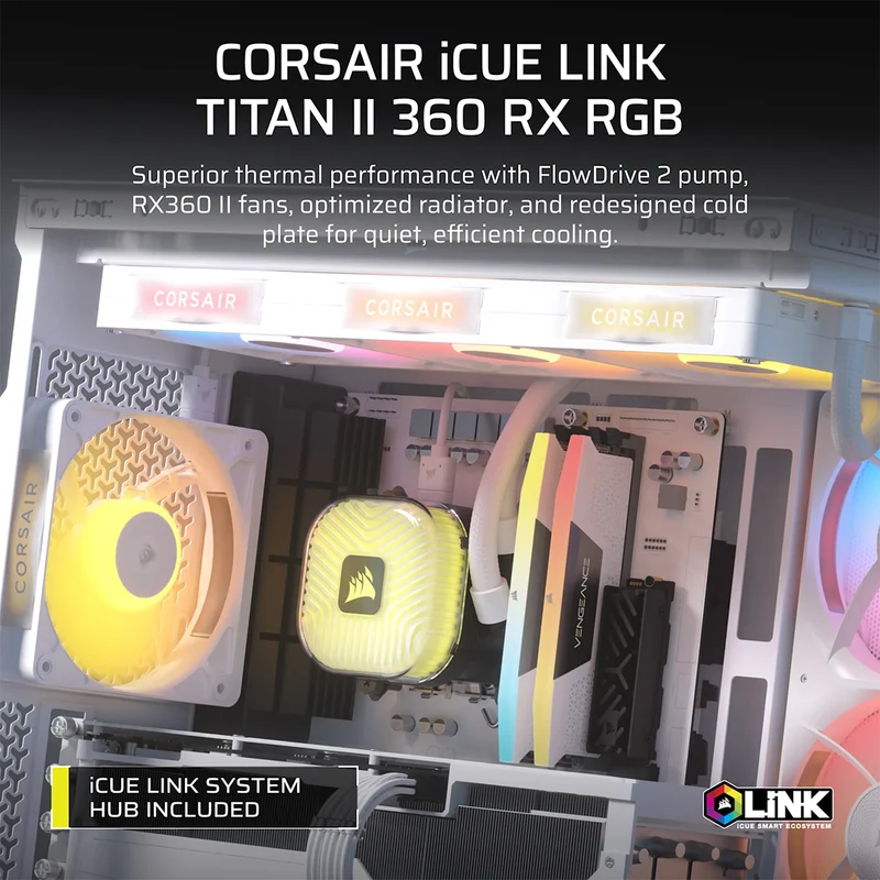 Corsair iCUE LINK TITAN II 360 RX RGB AIO Liquid CPU Cooler (Black, White) (CW-9061037-WW, CW-9061038-WW)