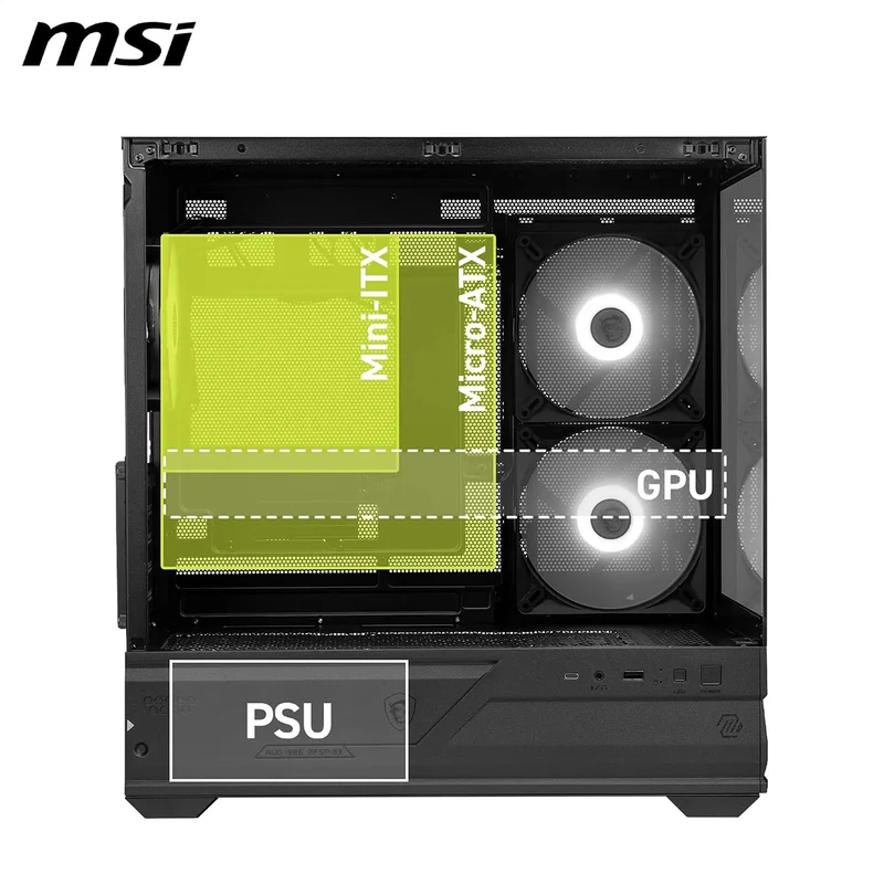 MSI MAG PANO M110R Mini Tower Micro-ATX/Mini-ITX PC Case (Black, White)