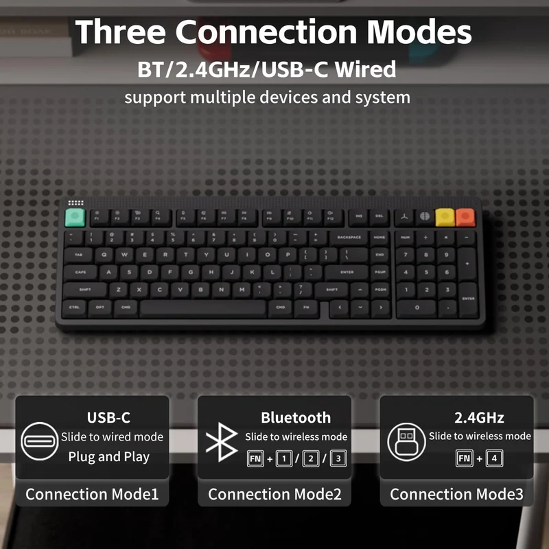 NuPhy Node100 Low-Profile Hot-Swappable Full-Size Tri-Mode Wireless Mechanical Keyboard (Ink Gray) (Blush Nano Switch, Red Nano Switch)