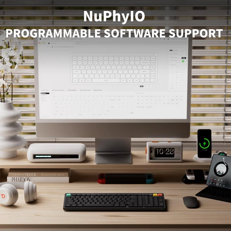 NuPhy Node100 Low-Profile Hot-Swappable Full-Size Tri-Mode Wireless Mechanical Keyboard (Ink Gray) (Blush Nano Switch, Red Nano Switch)