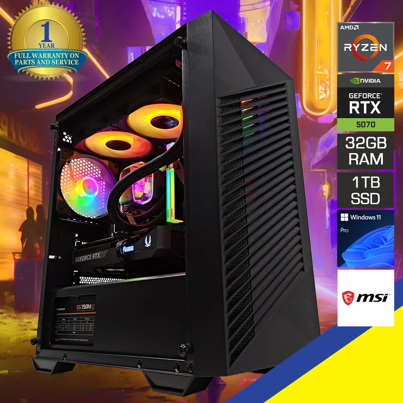 Sophos PRO FORGE Black Desktop Gaming PC | AMD Ryzen 7 7700 | 32GB (2x16GB) RAM | 1TB SSD | RTX 5070 | Windows 11 Pro